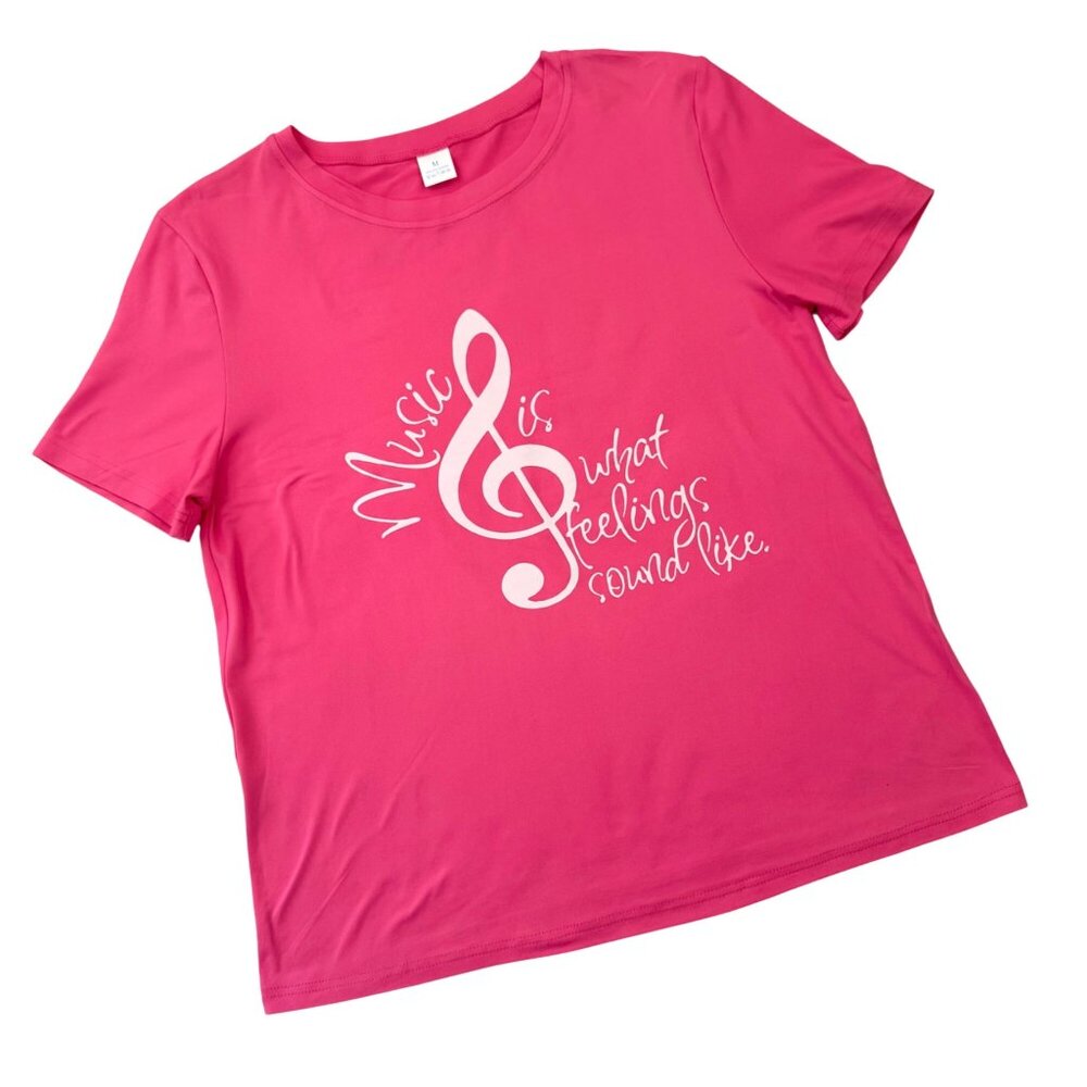 Music T Shirt Womens Medium Music Is What Feelings Sound Like Pink Tee